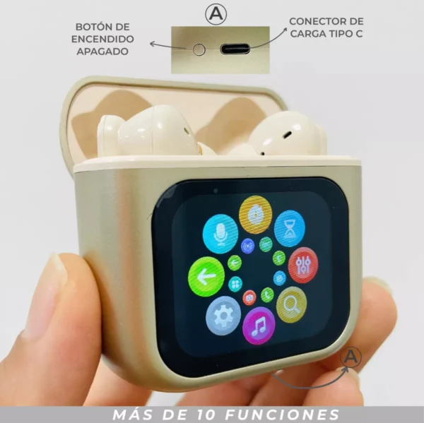 Auriculares Bluetooth SE-60 con pantalla táctil, micrófono y estuche de carga
